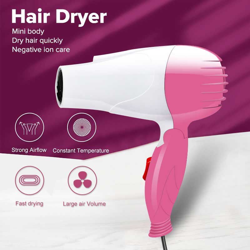 Nova NV-1290 1000W Portable Foldable Mini Hair Dryer – Compact Travel Styling Tool