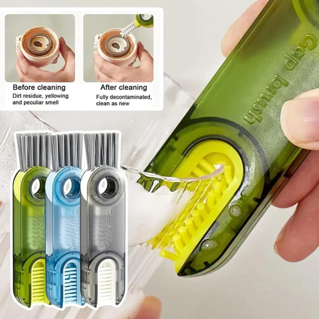 3-in-1 Silicone Cup Brush Set | U-Shaped Bottle Cleaner with Steel Balls & Straw Lid Scrubber | Multi-Functional Kitchen Cleaning Tool (Random Color)