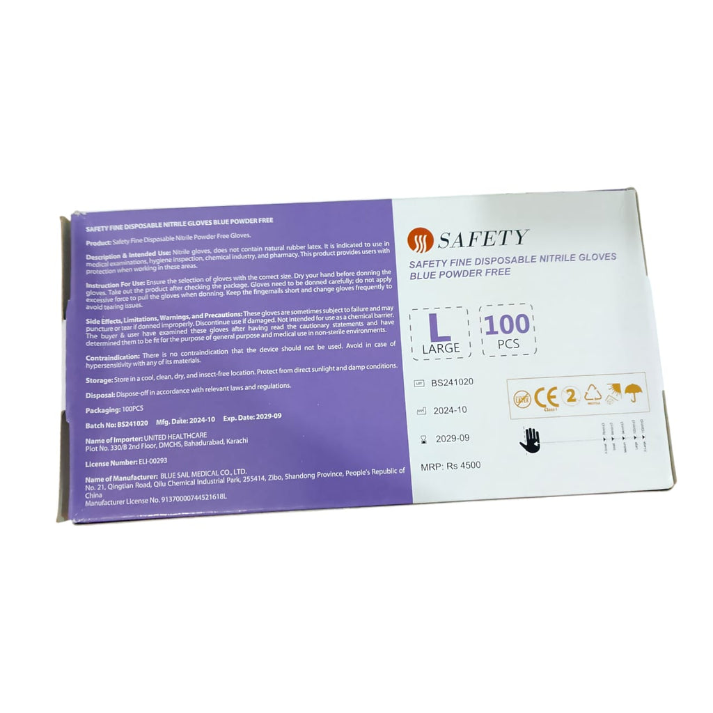 Safety Fine Disposable Nitrile Gloves Powder Free 100 Pcs Box – Durable, Non-Sterile, Latex Free Gloves For Medical, Cleaning, And Industrial Use