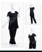 2 Pcs Premium Silk Lace Women's Sleepwear Set T-Shirt & Trouser Nightwear (Free Size)