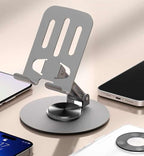 ZY034 Adjustable Desktop Mobile Phone Holder | Premium ABS Metal Biaxial Bracket Stand | 360 Degree Rotating Universal Table Mount - Grey