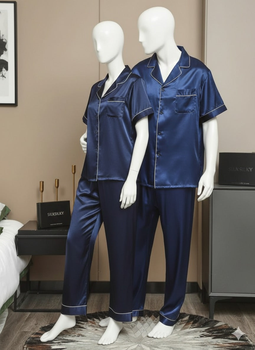 Couple Matching Pajama Set – Short Sleeve Top & Long Pants | SKU DC-C002 ~ (4Pcs)