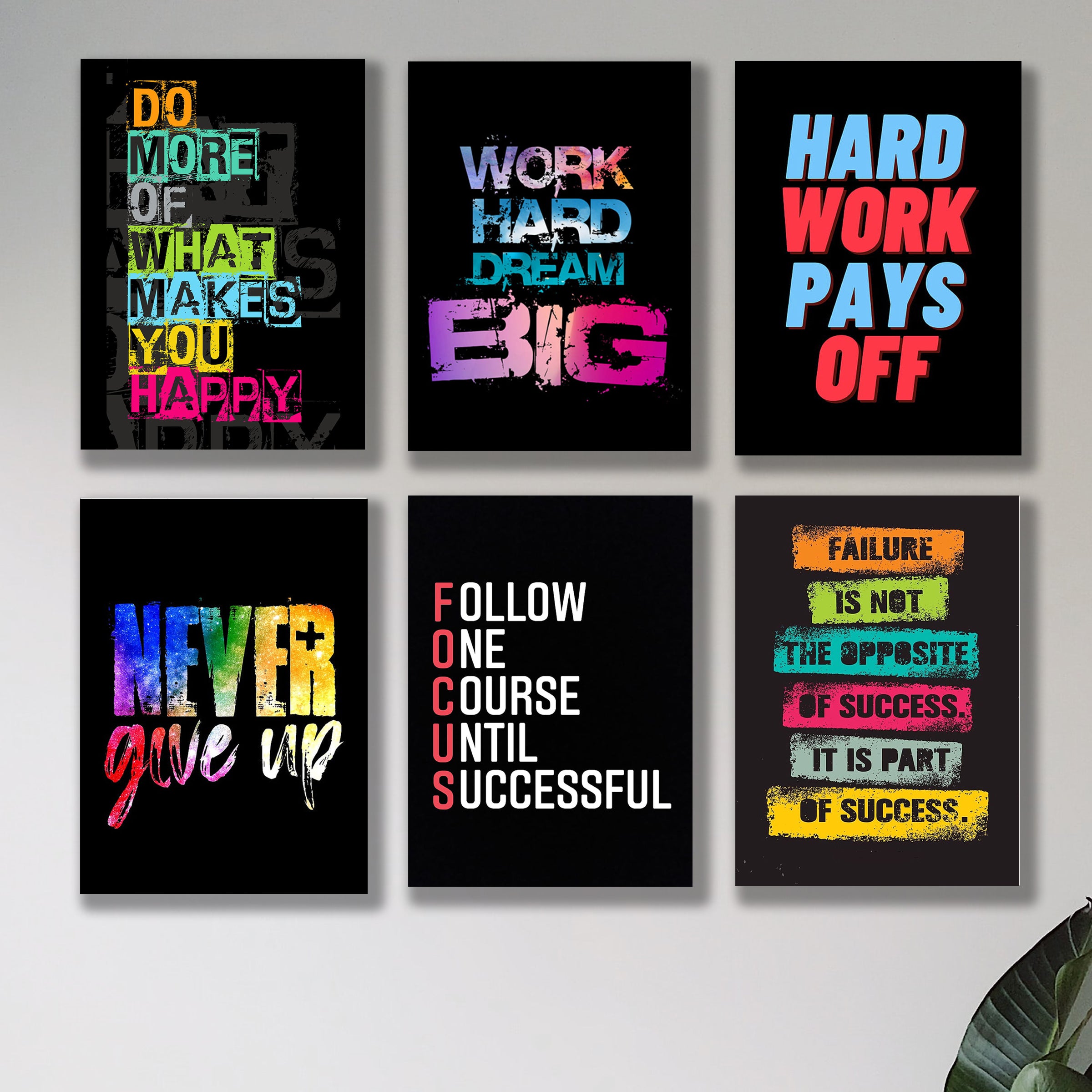 set of 6 Motivational sticky canvas frames for wall decore / sticky phototiles