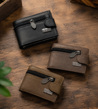 Premium Men’s Mini Leather Wallet With Zipper & Button | 8 Card Slots | Dollar Size | With Box