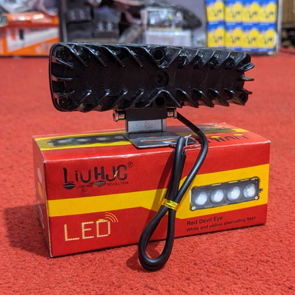 4 Lens Flasher Fog Light 40W – Dual Color White & Yellow LED Strobe Light for Bike & Car (DC 9V–80V)