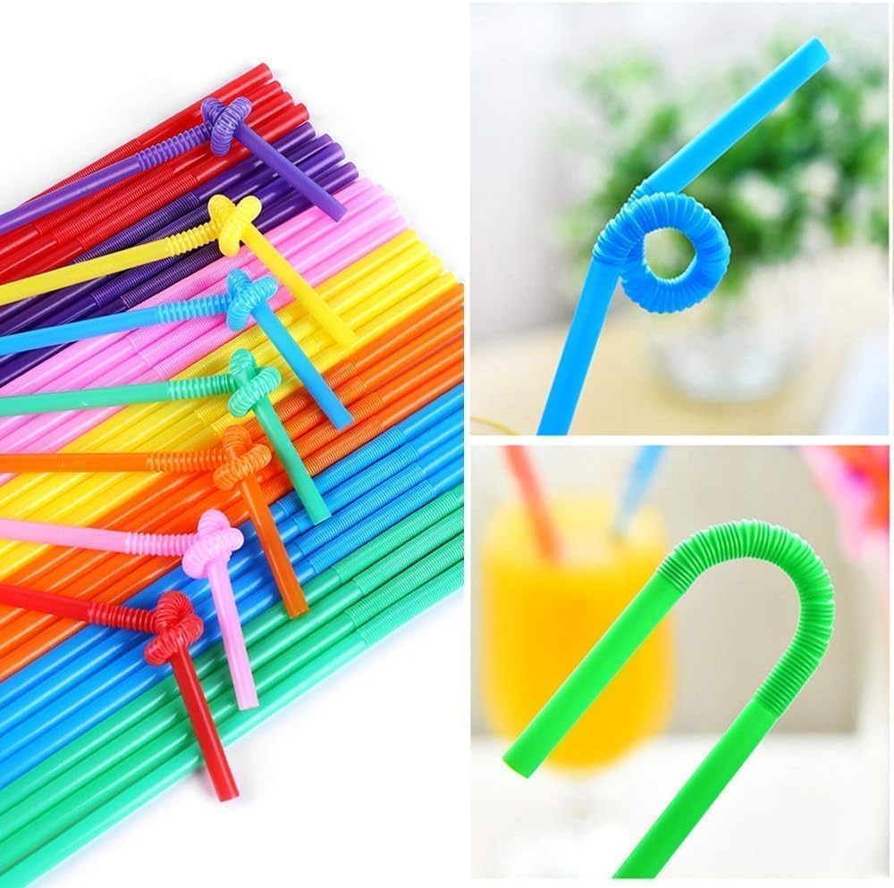 Colorful Flexible Drinking Straws – 50 Pcs Disposable Bendy Plastic Straws – Mixed Colors for Parties, Birthdays, Weddings & Events