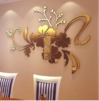 Acrylic Flower Mirror 3D Wall Stickers | Decorative Art For Bedroom & TV Background