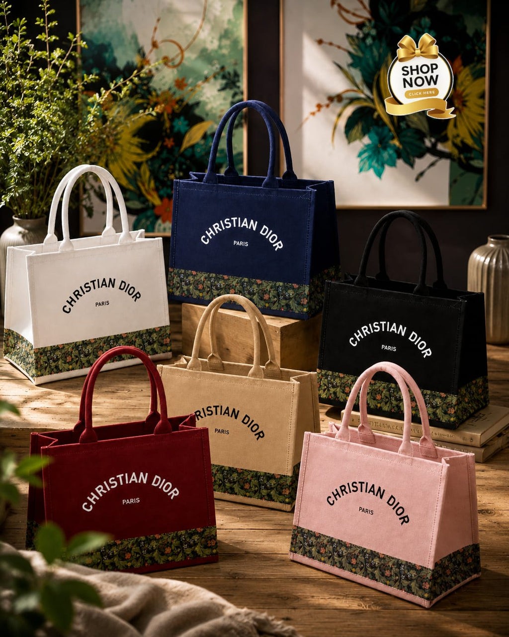 Stylish Canvas Tote Bags Collection Set Featuring Five Distinct Colors And Elegant Typography For Modern Fashion