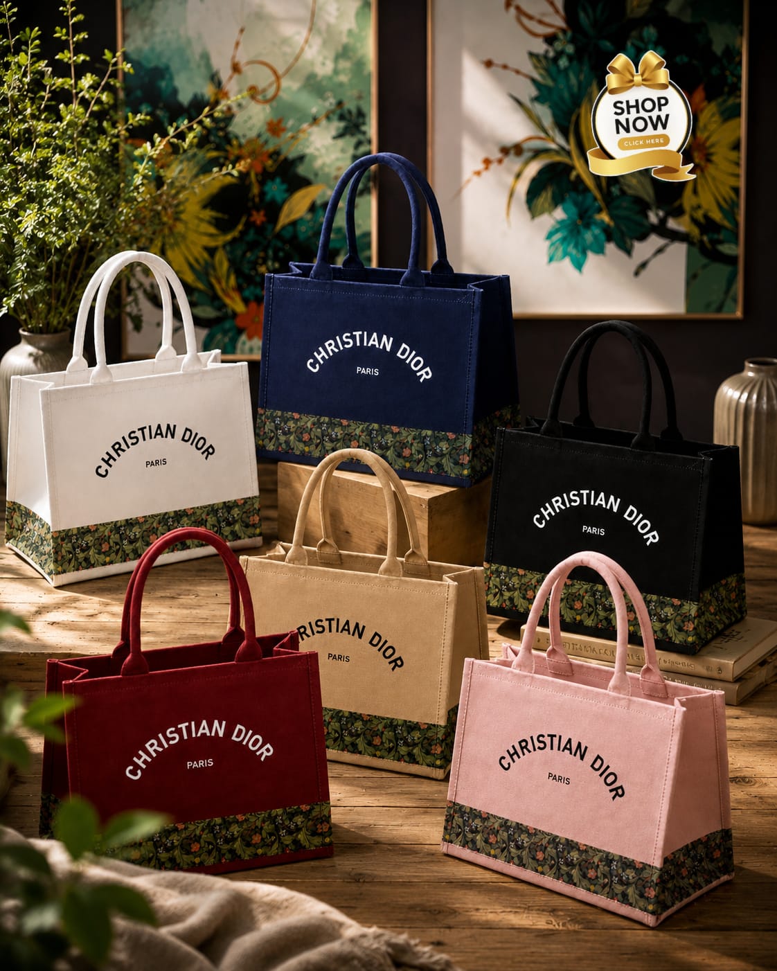 Stylish Canvas Tote Bags Collection Set Featuring Five Distinct Colors And Elegant Typography For Modern Fashion