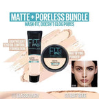 2-in-1 Makeup Deal – Liquid Foundation &amp; Face Powder Combo for Smooth, Flawless Finish – Budget-Friendly Beauty Set - Ivory Shade