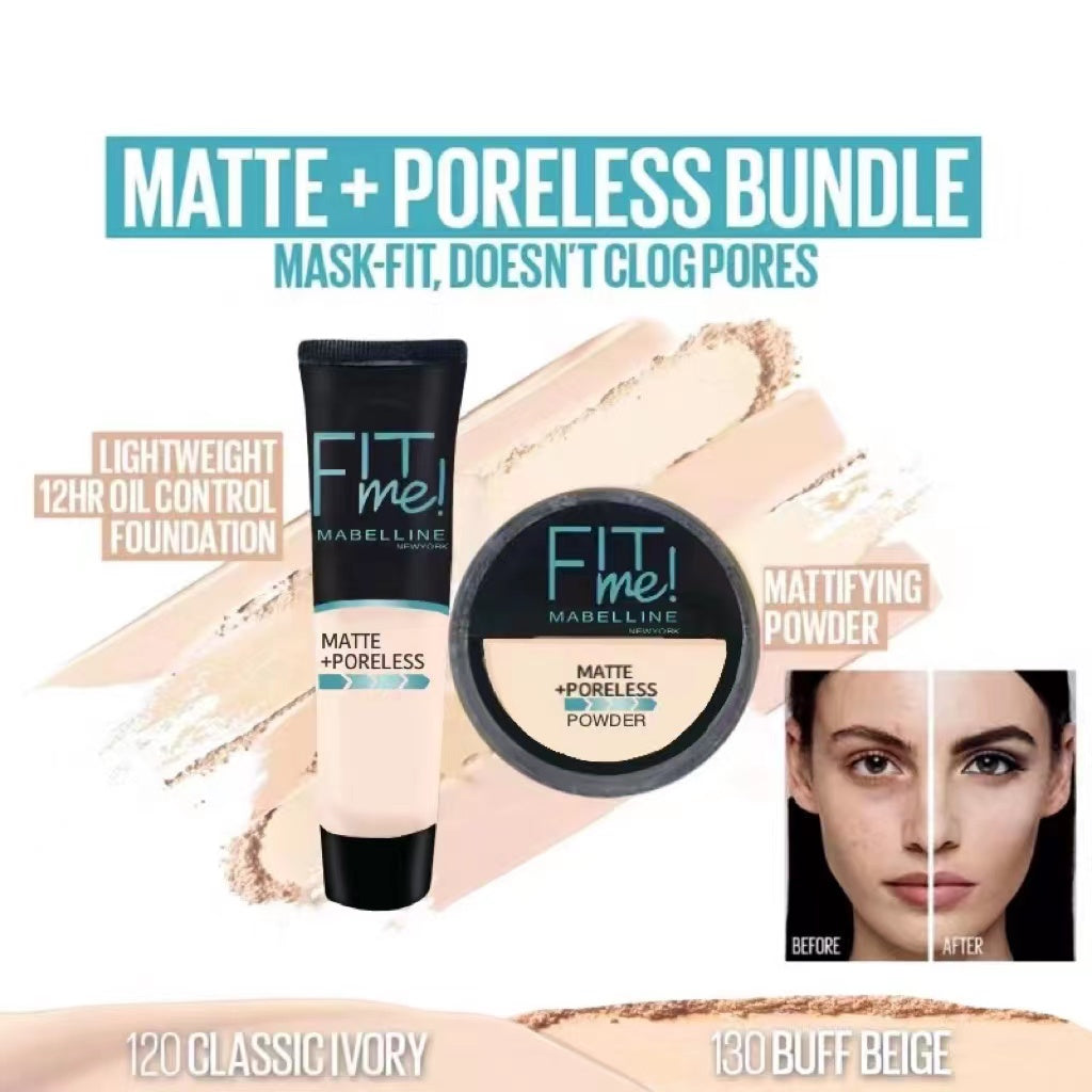 2-in-1 Makeup Deal – Liquid Foundation &amp; Face Powder Combo for Smooth, Flawless Finish – Budget-Friendly Beauty Set - Ivory Shade