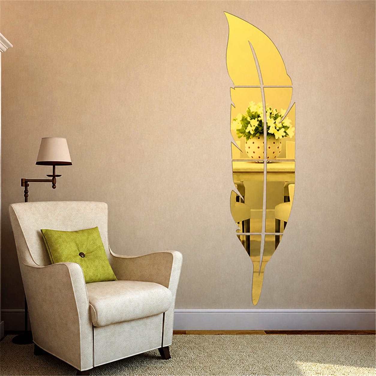EVENTO 3D Acrylic Leaf Mirror Wall Decor – Elegant Reflective Wall Art Stickers for Home & Office
