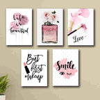 set of 5 make up themed girls room decore wall art wooden sticky Phototile frames