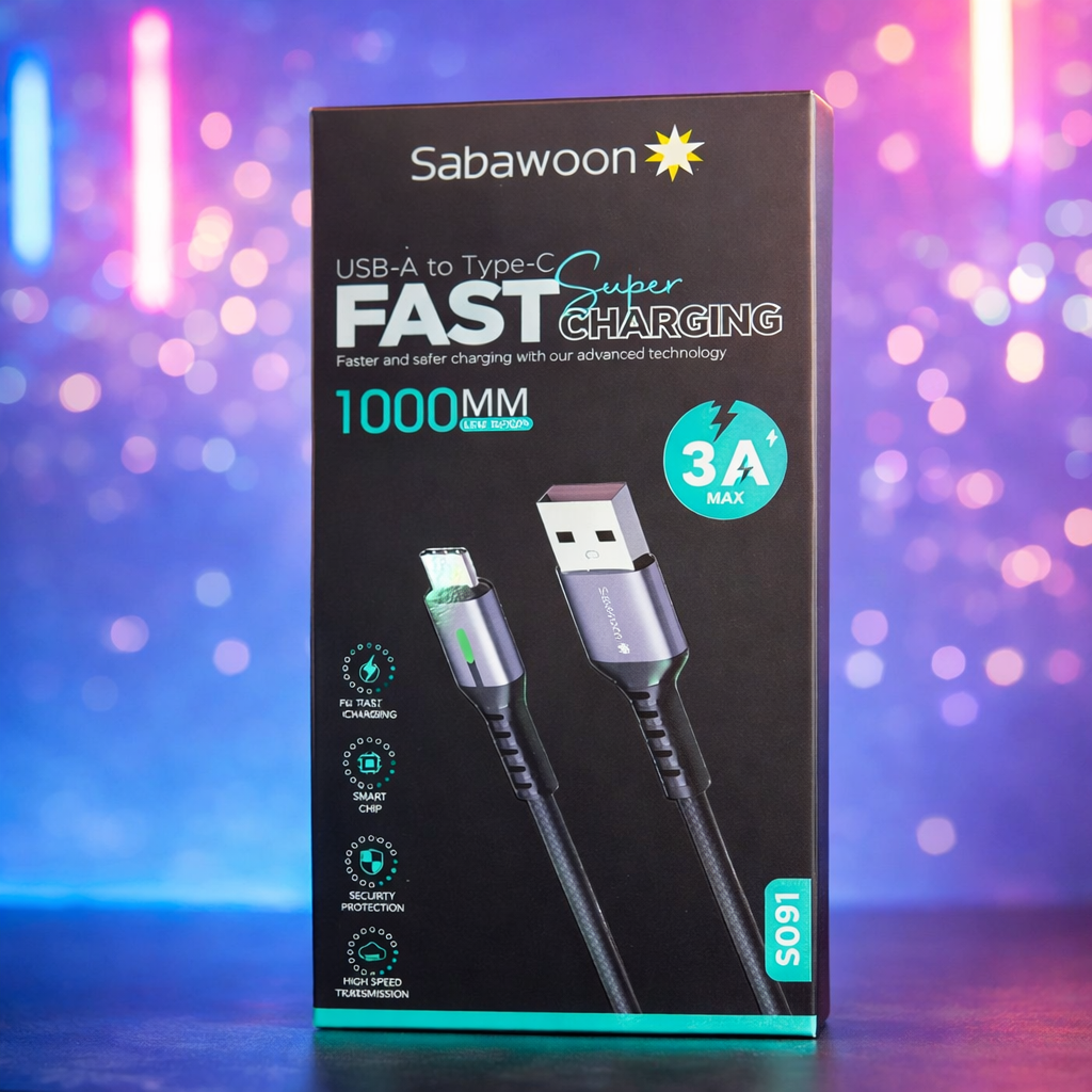 Sabawoon Super Fast Data Cable 1000mm – Fast Charging & Data Sync Cable