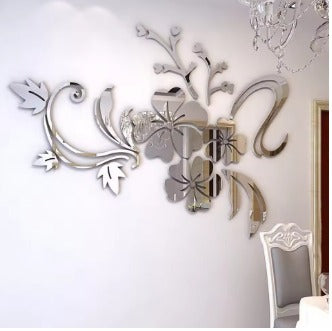 Acrylic Flower Mirror 3D Wall Stickers | Decorative Art For Bedroom & TV Background