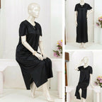 1 Pc Silk Satin Bow Tie Maxi Night Dress – Elegant Short Sleeve Women Nighty Free Size SKU-R130