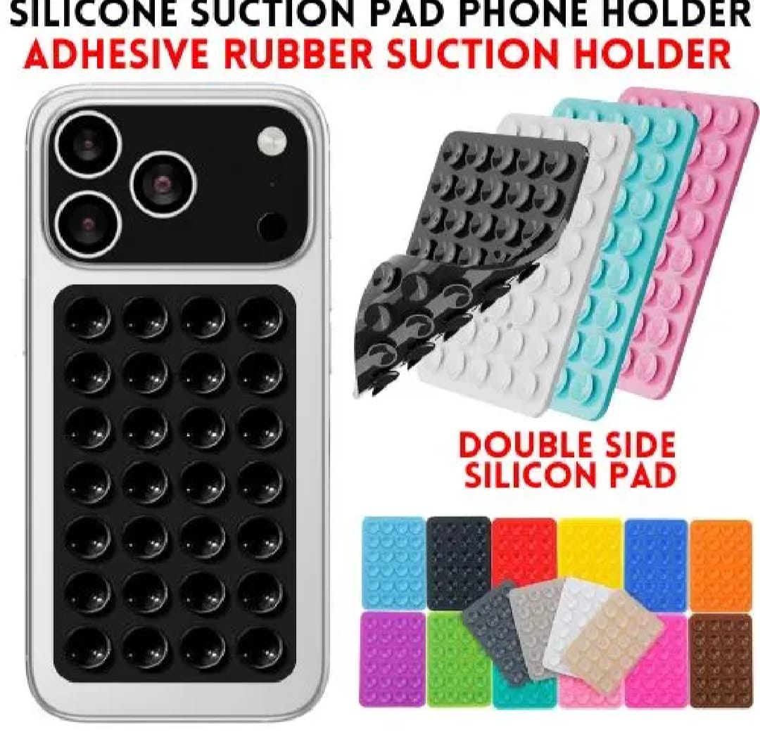 Double Side Silicone Suction Pad Phone Holder – Self-Adhesive Square Rubber Grip Pad for All Mobiles & Tablets