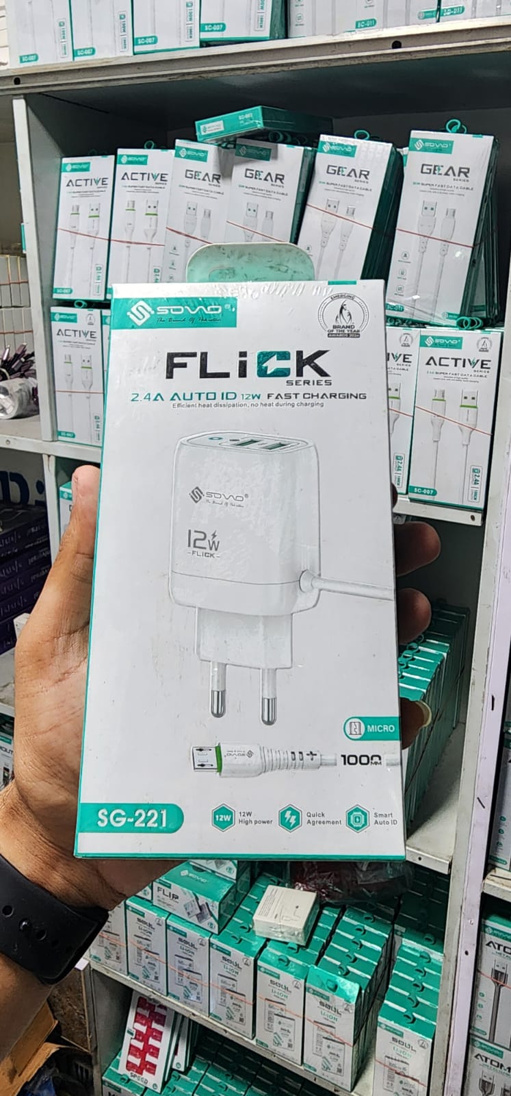SOVO Flick Series SG-221 12W Fast Charger with Micro & Type-C USB Cable – 2.4A Auto ID Adaptive Charging