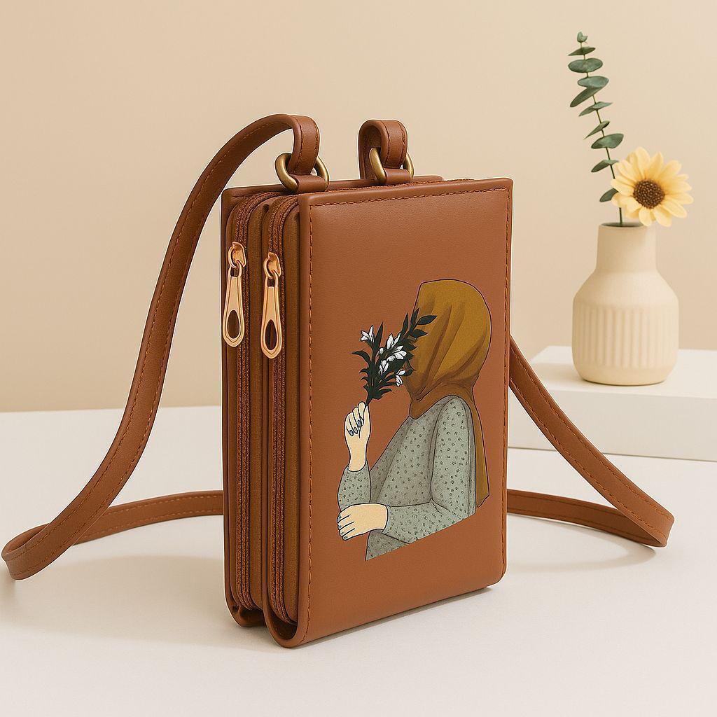 Elegance in Bloom: Illustrated Crossbody Mobile Wallet & Organizer
