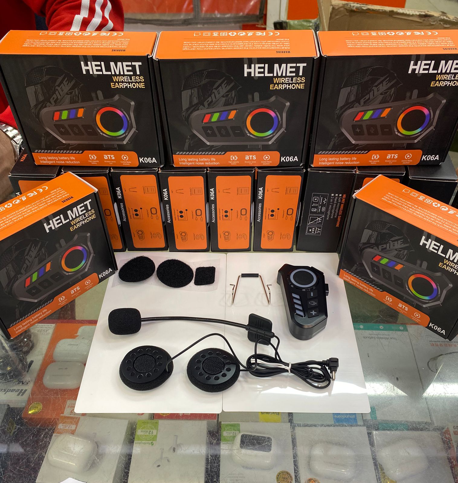 Helmet Wireless Earphone K06A – Bluetooth Helmet Intercom Headset with RGB Control Knob & Noise Reduction