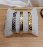 Premium Unisex Geometric Bangle Collection - 18K Gold, Silver & Matte Black Stainless Steel Cuffs with Mixed Textures & Engraved Designs
