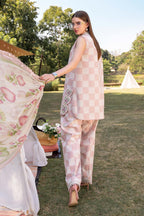 Luxury All-Over Checkerboard Print Embroidered Lawn 3Pc Unstitched Suit with Chiffon Dupatta – EID & Party Wear