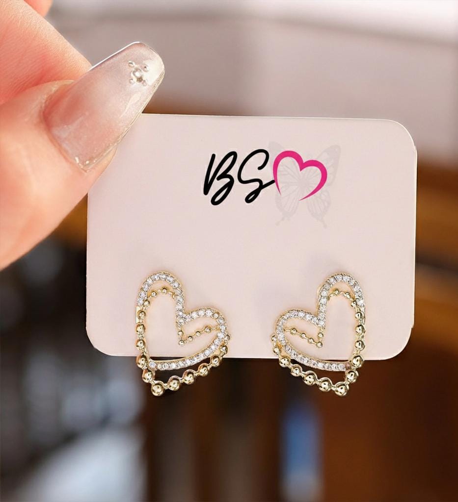 ZJE-164 Heart Shape Double Korean Earrings – Elegant Fashion Jewellery, Stylish Accessory for Women