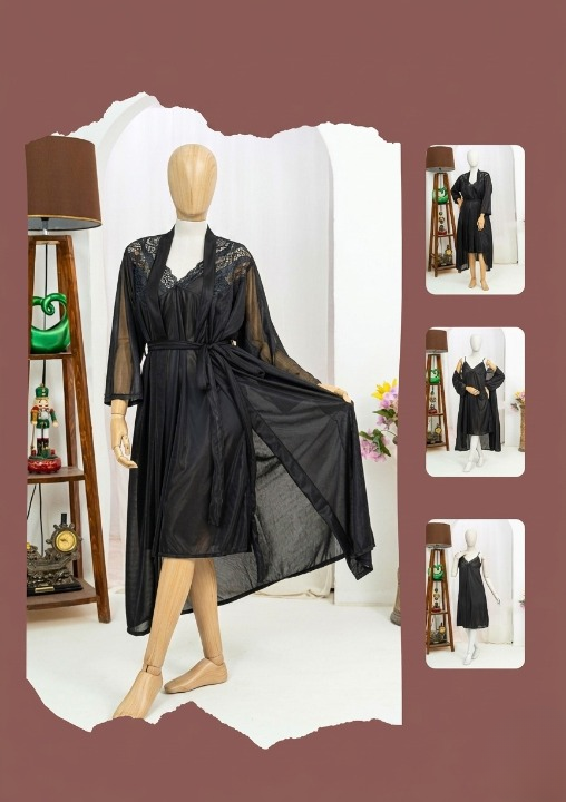 Premium Silk 2-Piece Bridal Nightwear Set - Elegant Lace Embroidery Sleepwear Free Size Sku:R-017
