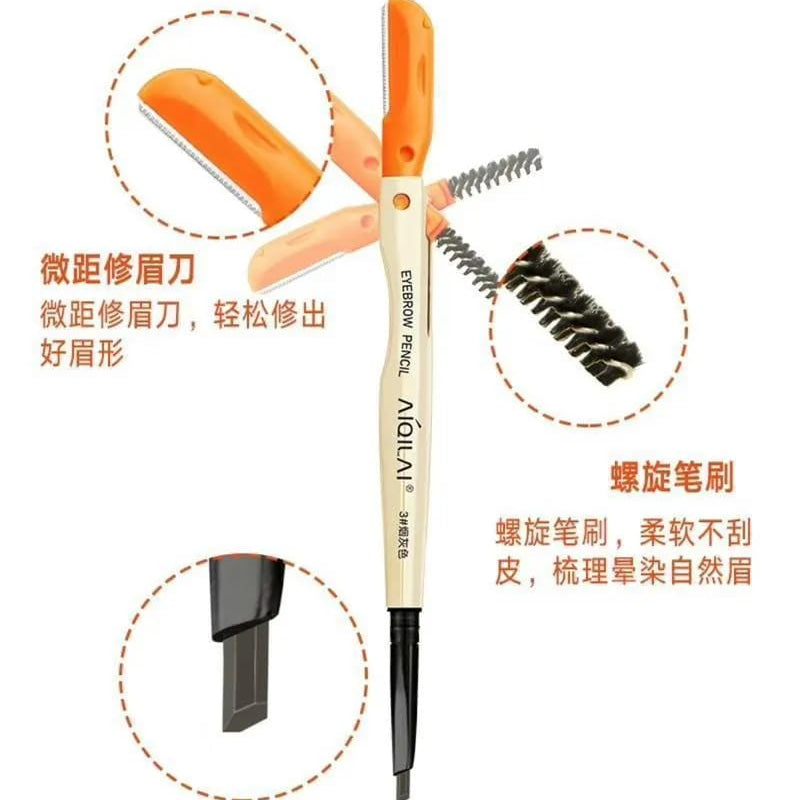 3 In 1 Eyebrow Pencil Brush And Razor Comfortable Use Smooth Application Compact Design For Daily Grooming Needs