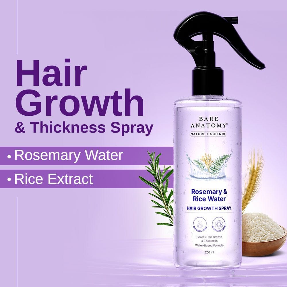 Bare Anatomy Rosemary Water Spray for Hair Growth & Thickness with Rice Water – 200ml