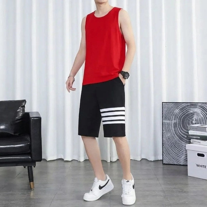 Black Trendy Printed Tracksuit for Men and Boys – Soft and Comfortable Fabric Summer T-Shirt and Shorts Printed Tracksuit Casual Sportswear Set