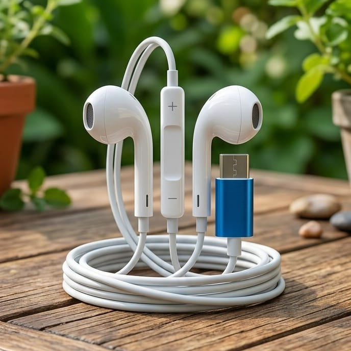 Premium Wired Earphones with In Line Control Crystal Clear Sound Hands Free Calling Built in Microphone Stylish Compact Case Durable Cable