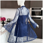 Soft Lace Robe & Silk Inner – 2 Piece Transparent Net Gown Set | Free Size (Fits Up to 38” Chest)