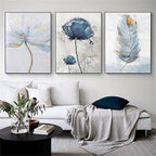Set of 3 Fresh Posters – Flowers & Feather Wall Art Prints (8x11 Inches) with Double Tape