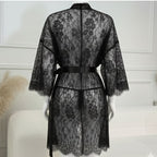 3 Piece Net Gown Set with Bra & Panty | Soft Lace Robe Lingerie | Free Size (fit upto 38 chest)