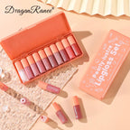 Dragon Ranee 10 Pieces Velvet Matte Pink Lipstick Set Sexy Long Lasting Makeup Waterproof Lip Gloss for Girls DR23
