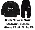 Kids SMILE Printed Stylish Black & Black Tracksuit Set | Winter Fleece Sweatshirt & Trouser Outfit for Boys & Girls – Warm & Trendy FOR BABY AND KIDS