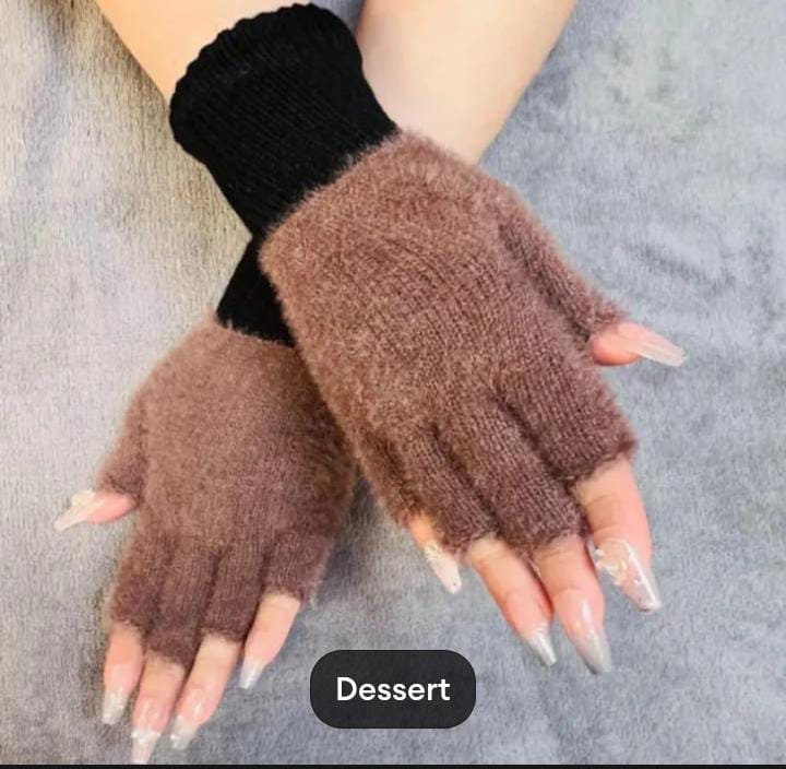 Girls Soft Plush Half Finger Gloves | Warm Fuzzy Fingerless Winter Gloves for Writing, Typing & Outdoor Use  random colours