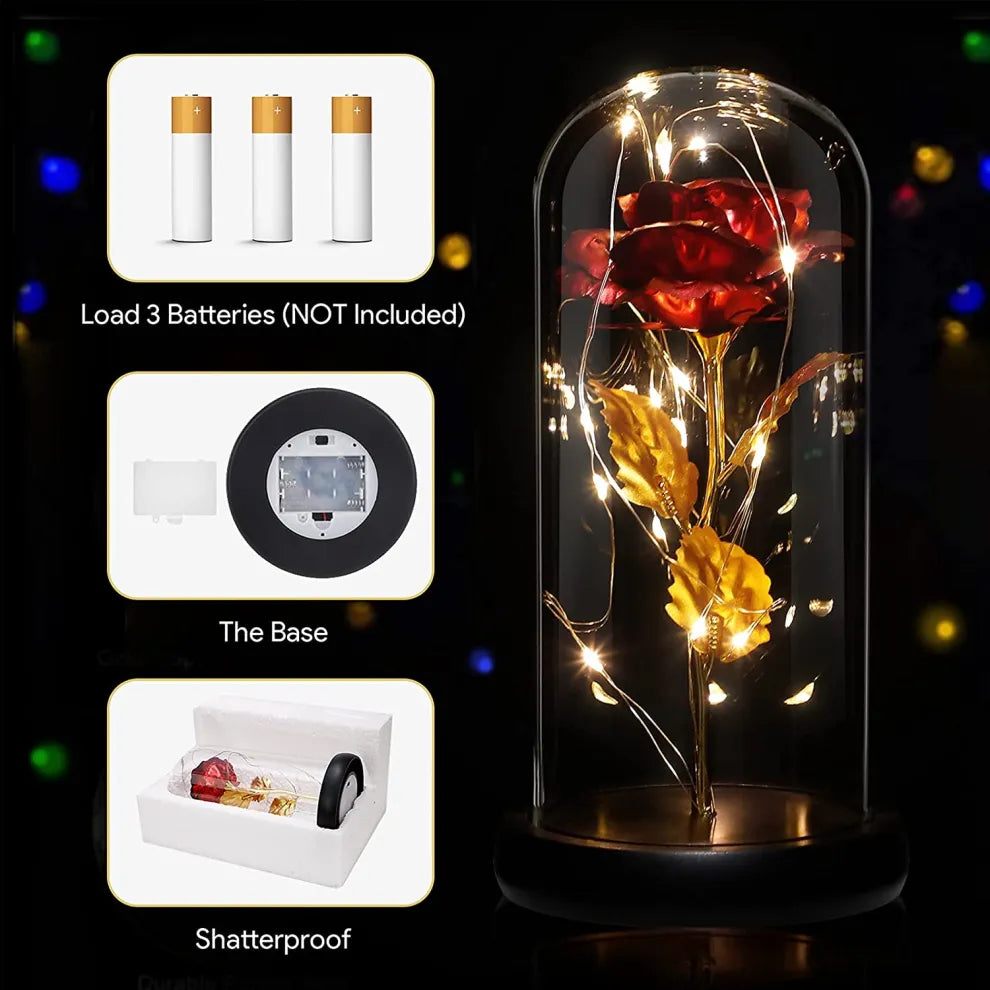 The Perfect Valentine’s Gift! Flower Rose LED light with Glass Dome Romantic, Perfect for Valentine's Day, Anniversary, Birthday, and Home Décor Random Design