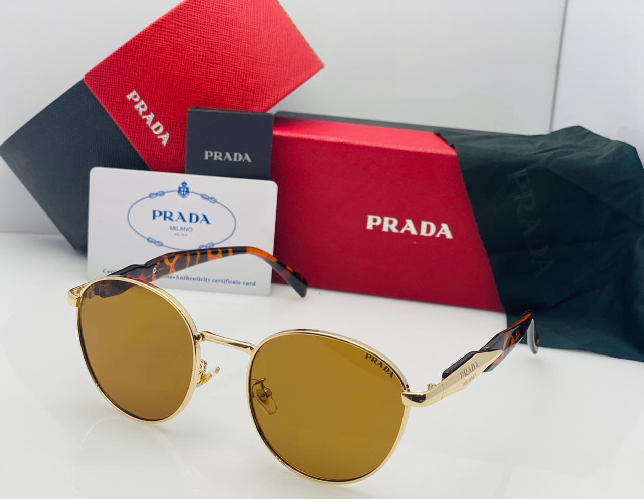 Prada Round Metal Frame Sunglasses For Men And Women With Stylish Tinted Lenses