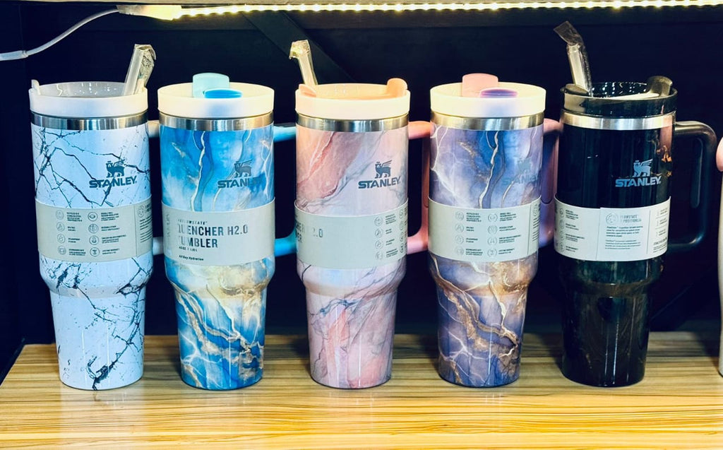 1200ml Stainless Steel Stanley Tumbler Glossy Marble Shades | Premium Vacuum Insulated Travel Mug | Leakproof Cup For Hot And Cold Drinks (Random Color)