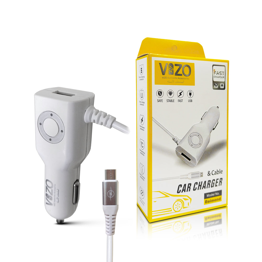 Diamond Car Charger with Built-in Micro Cable &amp; LED Light | Car Charger - Micro Cable Charger