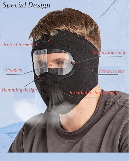 Windproof Anti Dust Full Face Masks Cycling Ski Breathable Masks Eye HD Anti Fog Goggles Hood Cover Winter Warm Hat Caps - Windproof Anti Dust Full Face Masks ( 01 Pair ) Knee Warmer Woolen Knee Cap ( Random Color )