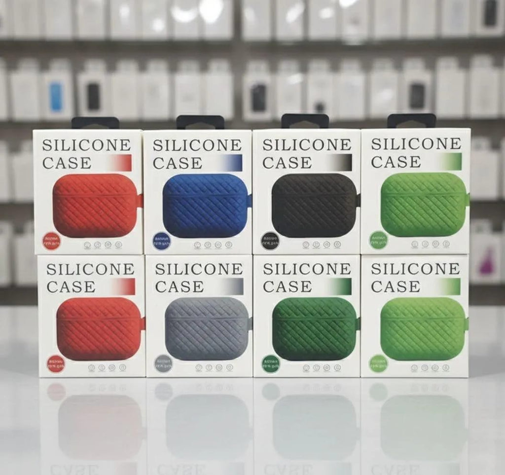 Shockproof Silicone AirPods Case - Textured Protective Skin with Keychain (Random colors)