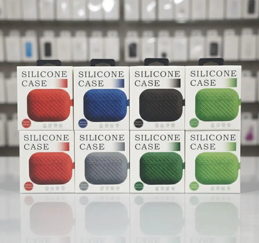 Shockproof Silicone AirPods Case - Textured Protective Skin with Keychain (Random colors)