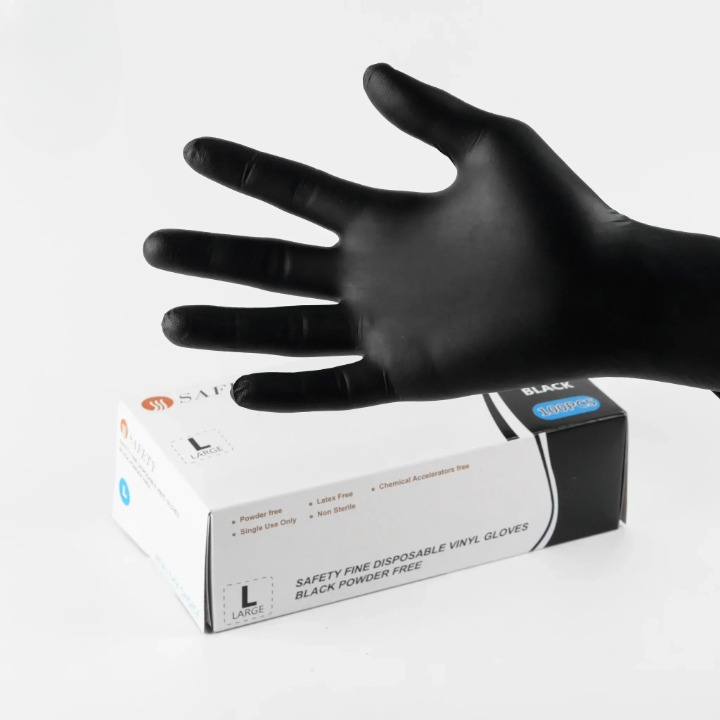 Safety Fine Black Nitrile Gloves – Powder-Free, Disposable – Box of 100