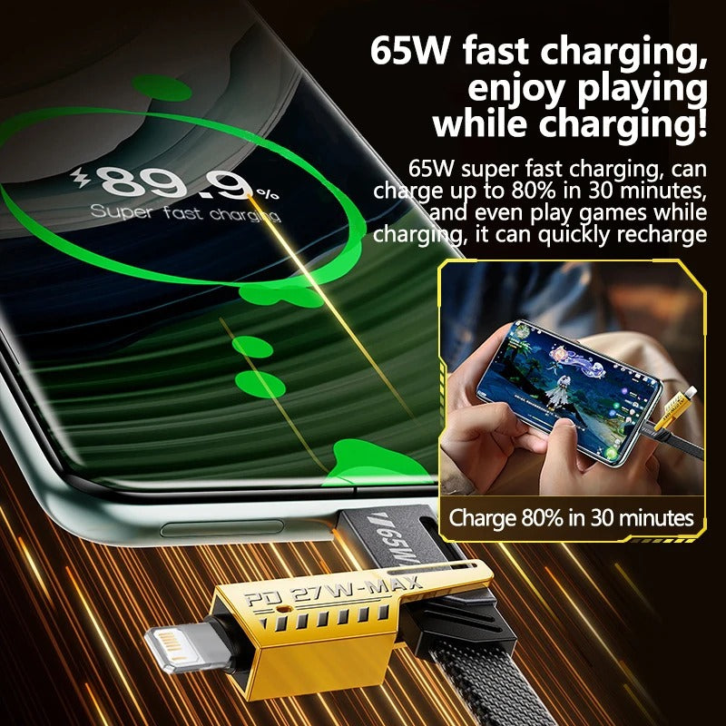 4 In 1 Data Cable – USB-C & Lightning Connectors, Braided Durable Design, Fast Charging (Without Box)