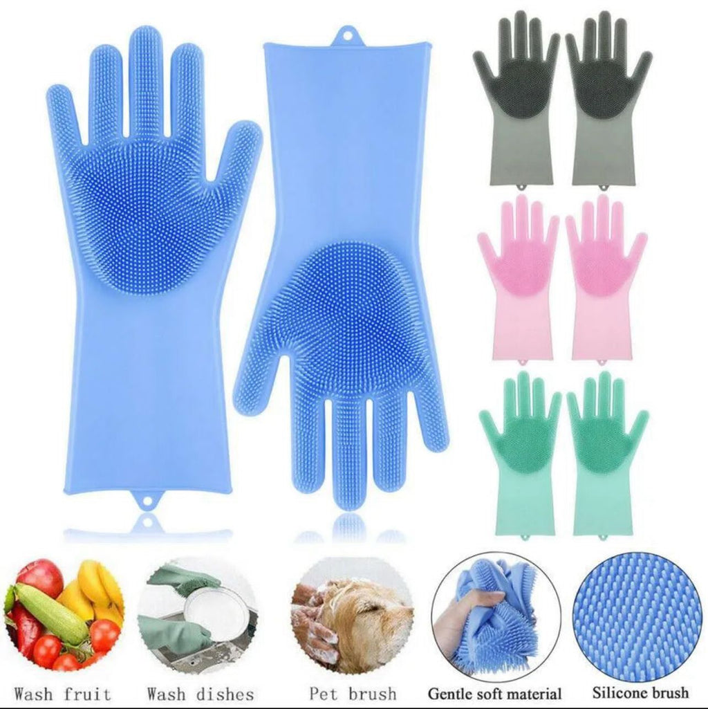 Silicone Dishwashing & Cleaning Pair Gloves – Reusable Heat Resistant Scrubber Gloves for Kitchen, Bathroom & Household Cleaning | Random Color