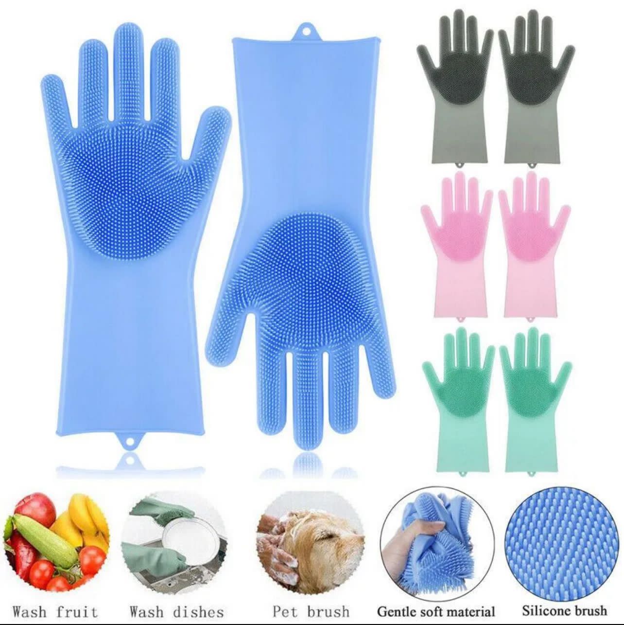Silicone Dishwashing & Cleaning Pair Gloves – Reusable Heat Resistant Scrubber Gloves for Kitchen, Bathroom & Household Cleaning | Random Color
