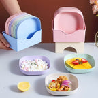 Combo Deal - 4 Section Spice Container Box &amp; Multi-function Spit Bone 10 Plate Set Kitchen Storage Organizer (Random color)